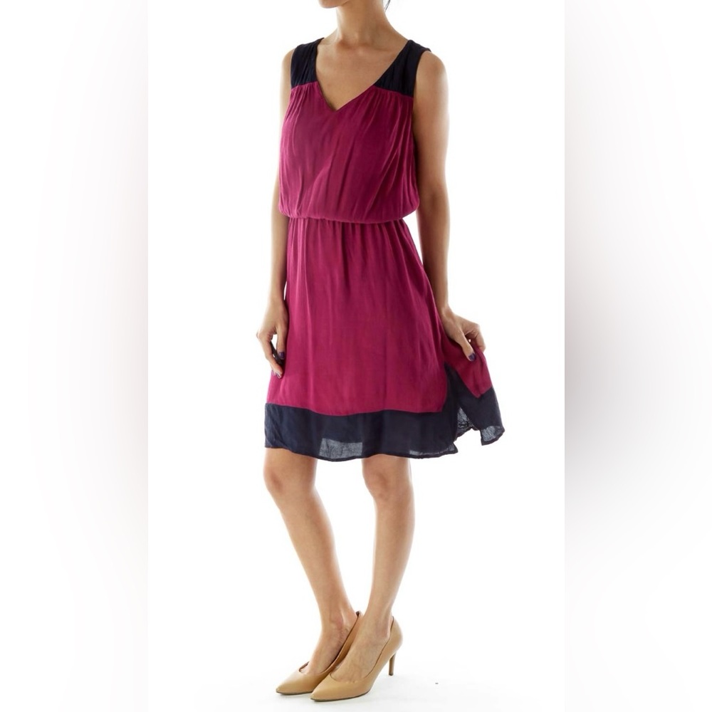 LOFT pink and navy blue v-neck dress (size S)